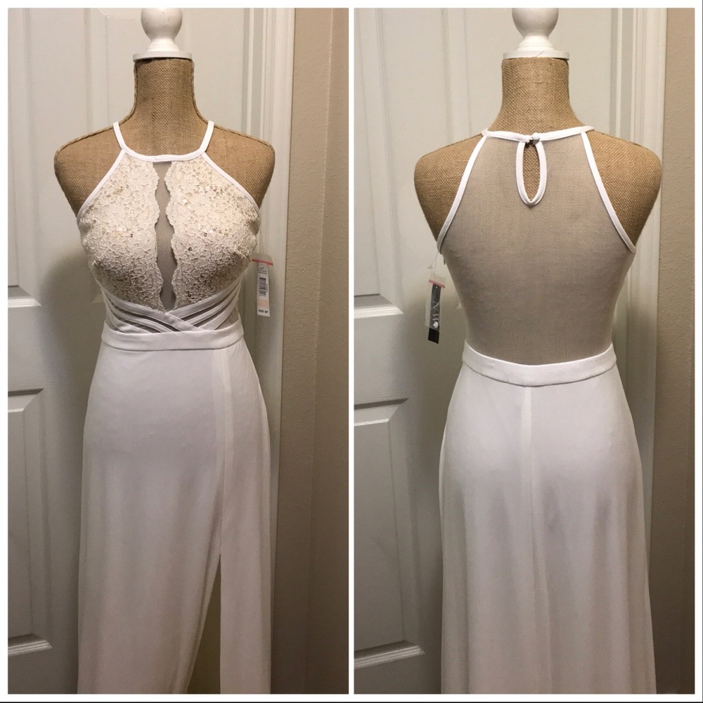 NWT {Nightway} White Mesh Cutout Maxi